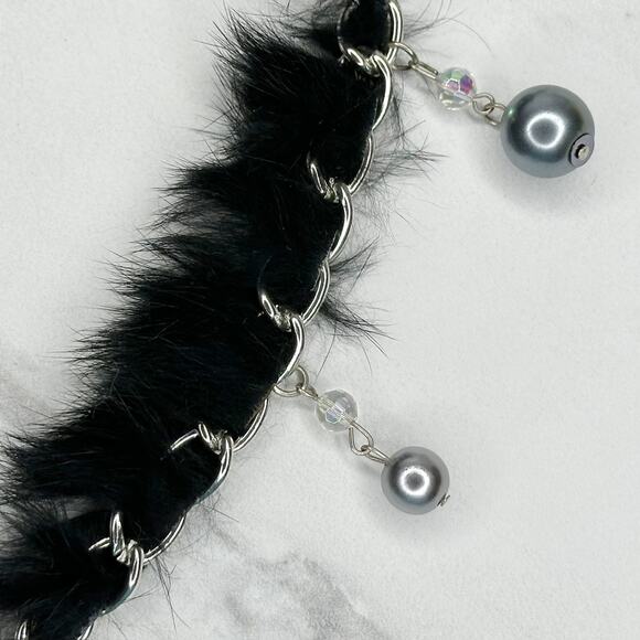 Beaded Fur Woven Silver Tone Chain Link Belt One Size OS Boho ✨ - Picture 4 of 13
